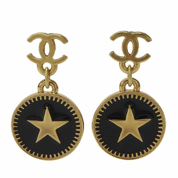 CHANEL Earrings Gold Black Coco Mark Star Swing Plated 01P GP Accessories Wom... - Picture 7 of 7